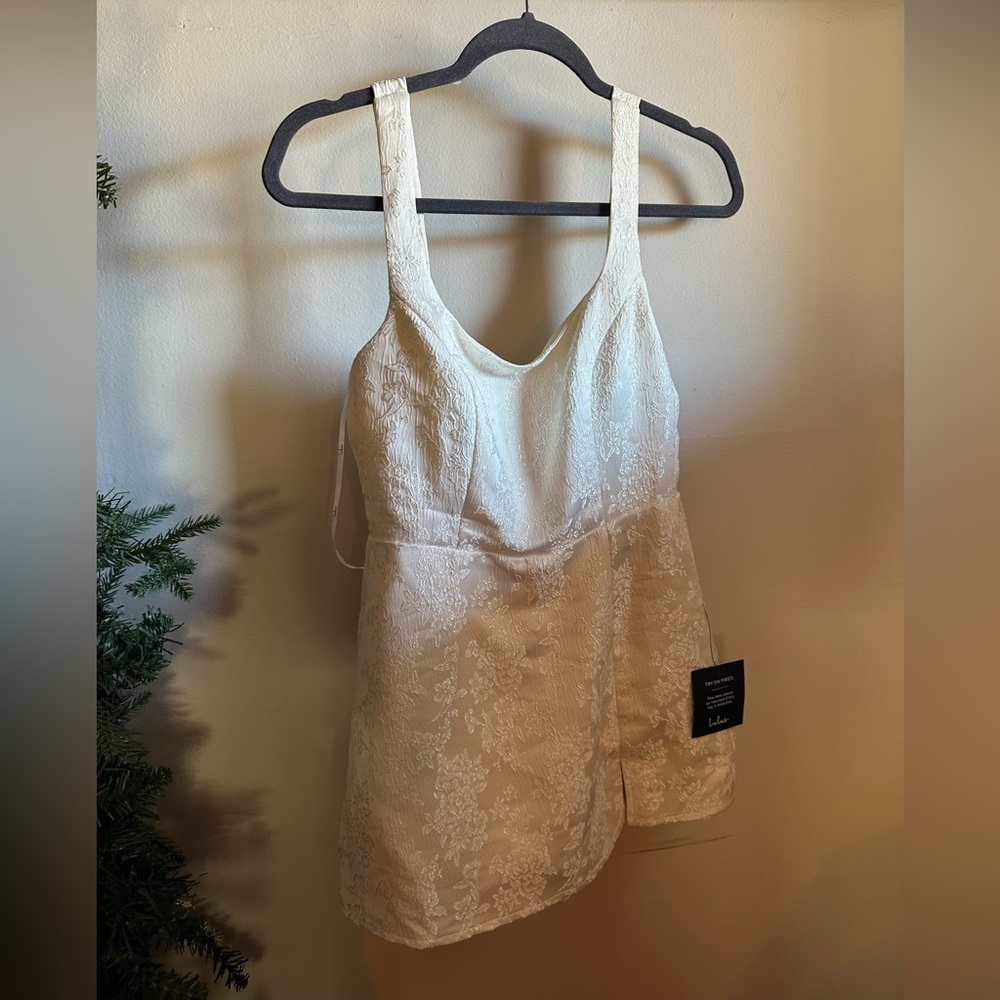 Lulu's Nazira Ivory Jacquard Bow Skort Romper